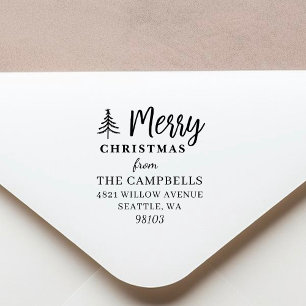 Modern Merry Christmas Return Address Rubber Stamp