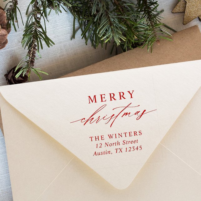 Modern Merry Christmas Return Address Rubber Stamp (Creator Uploaded)