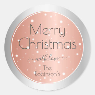 Modern Merry Christmas Rose Gold and Silver Effect Classic Round Sticker
