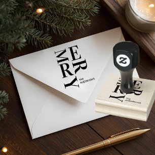 Modern MERRY Christmas Rubber Stamp