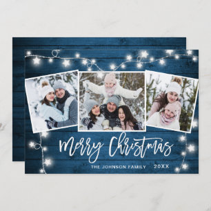 Modern Merry Christmas Rustic  3 PHOTO Greeting Holiday Card