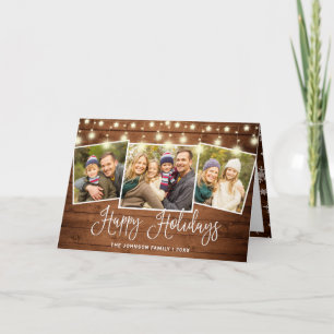 Modern Merry Christmas Rustic 3 PHOTO Greeting Holiday Card
