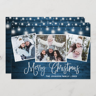 Modern Merry Christmas Rustic  3 PHOTO Greeting Holiday Card