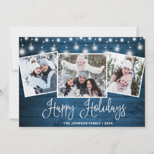 Modern Merry Christmas Rustic  3 PHOTO Greeting Holiday Card