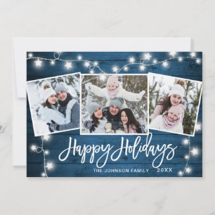 Modern Merry Christmas Rustic  3 PHOTO Greeting Holiday Card