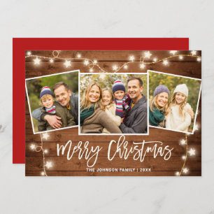 Modern Merry Christmas Rustic  3 PHOTO Greeting Holiday Card
