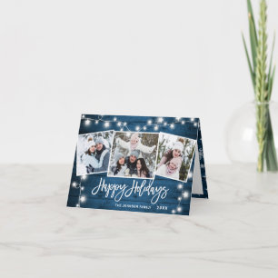 Modern Merry Christmas Rustic 3 PHOTO Greeting Holiday Card