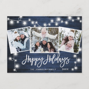 Modern Merry Christmas Rustic  3 PHOTO Greeting Holiday Postcard