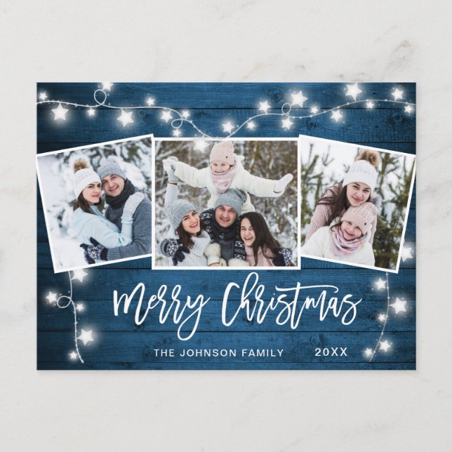 Modern Merry Christmas Rustic 3 PHOTO Holiday Card (Front)