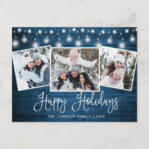 Modern Merry Christmas Rustic 3 PHOTO Holiday Card