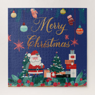 Modern merry christmas- santa claus & gift holiday jigsaw puzzle