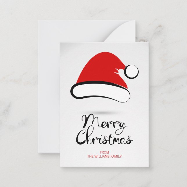 Modern Merry Christmas Santa Hat Mini Note Card (Front)