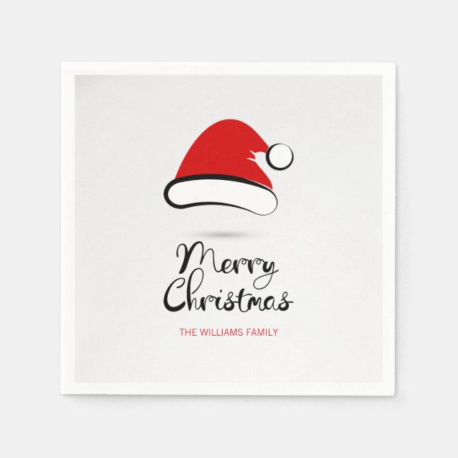 Modern Merry Christmas Santa Hat Paper Napkin (Front)