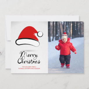 Modern Merry Christmas Santa Hat Photo Card