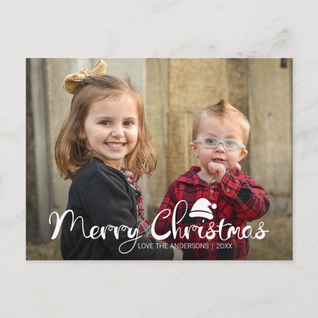 Modern Merry Christmas Santa Hat Photo Postcard (Front)