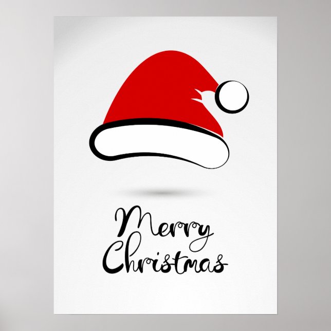 Modern Merry Christmas Santa Hat Poster Sign (Front)
