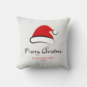 Modern Merry Christmas Santa Hat Throw Pillow
