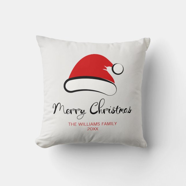 Modern Merry Christmas Santa Hat Throw Pillow (Front)