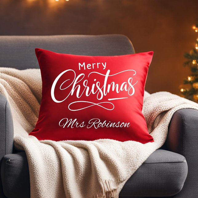 Modern Merry Christmas Script Custom Name Cushion (Creator Uploaded)