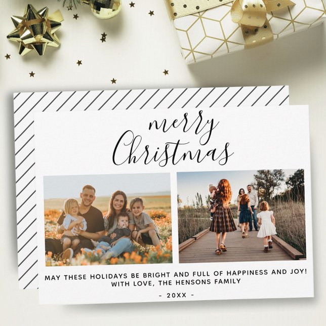 Modern Merry Christmas Script Family Photo Collage Holiday Card (Creator Uploaded)