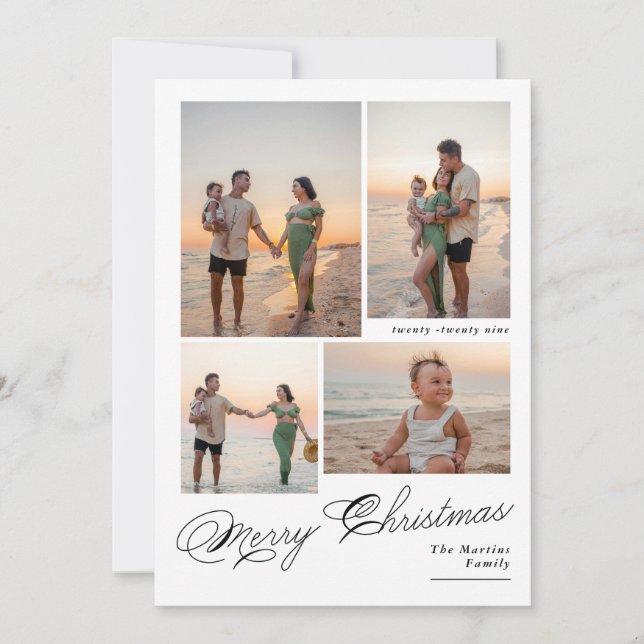 Modern Merry Christmas Script Family Photo Holiday Card (Front)
