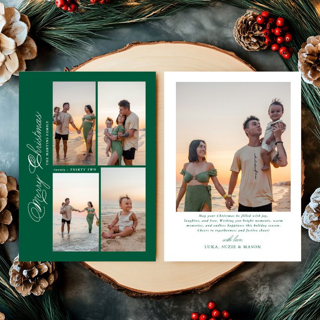 Modern Merry Christmas Script Family Photo  Holiday Card (Creator Uploaded)