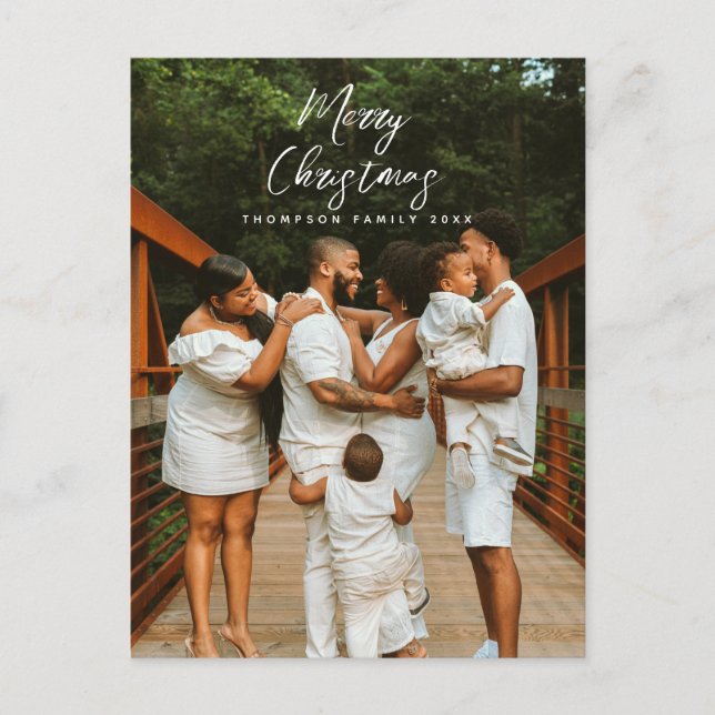 Modern Merry Christmas Script Family Photo Xmas Holiday Postcard (Front)