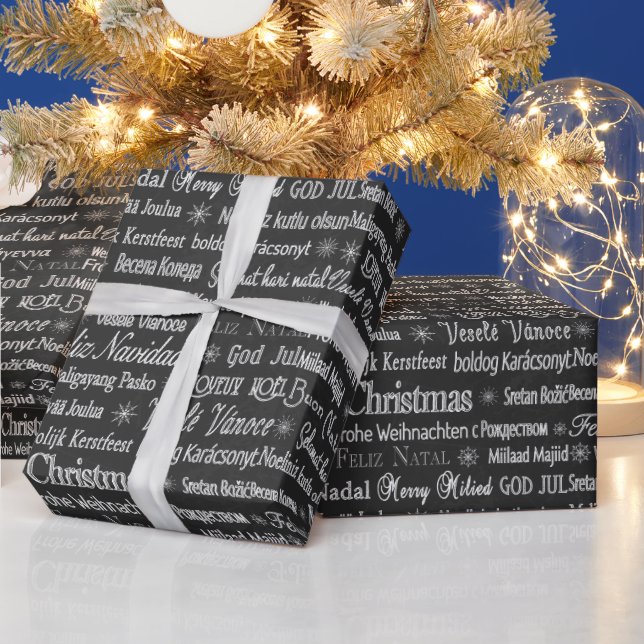 Modern Merry Christmas script font black pattern Wrapping Paper (Holidays)
