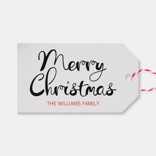 Modern Merry Christmas Script Gift Tag (Front (Horizontal))