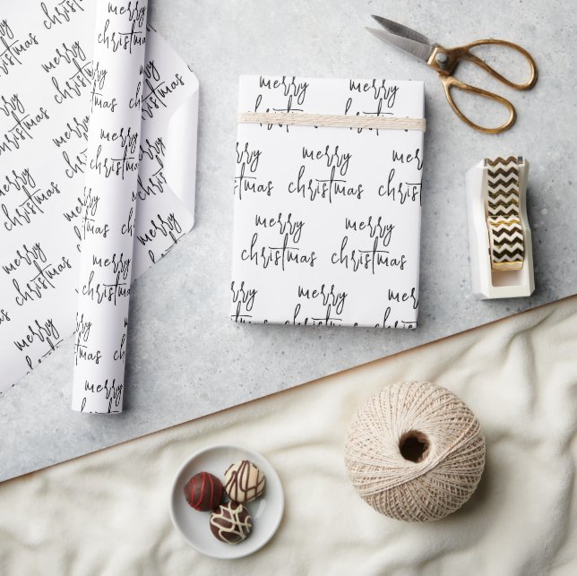 Modern Merry Christmas Script Holiday Wrapping Paper (Crafts)