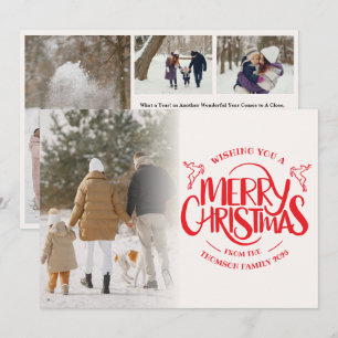 Modern Merry Christmas Script Overlay Multi Photo Holiday Card