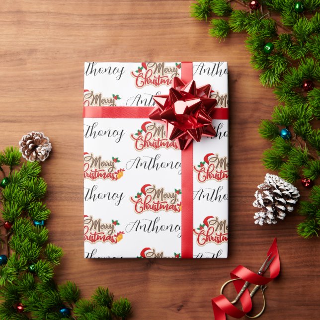Modern Merry Christmas Script Personalised name Wrapping Paper (Holiday Gift)
