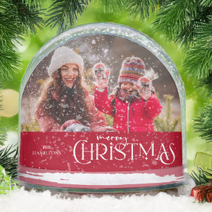 Modern Merry Christmas Script Photo Snow Globe