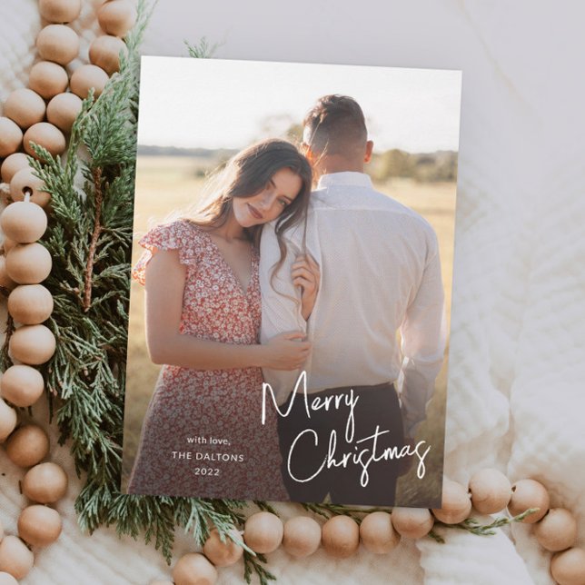 Modern Merry Christmas Script Simple Photo (Simple Handwritten Script Merry Christmas Photo Holiday Magnetic Card.)