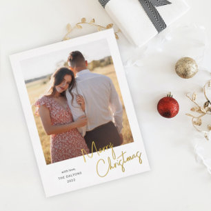 Modern Merry Christmas Script Simple Photo Foil Holiday Card
