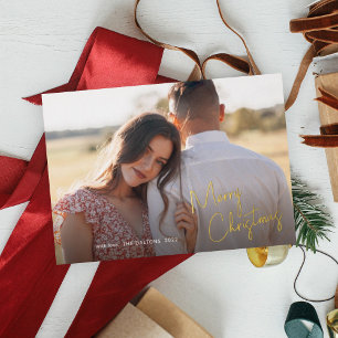 Modern Merry Christmas Script Simple Photo Foil Holiday Card