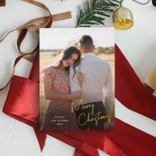 Modern Merry Christmas Script Simple Photo Foil Holiday Card