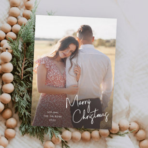 Modern Merry Christmas Script Simple Photo Holiday Card