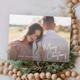 Modern Merry Christmas Script Simple Photo Holiday Card