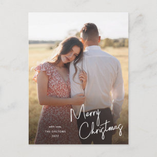 Modern Merry Christmas Script Simple Photo Holiday Postcard