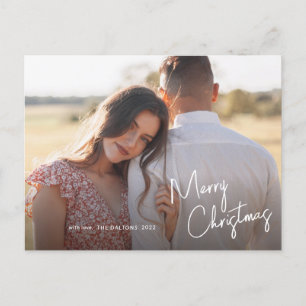 Modern Merry Christmas Script Simple Photo Holiday Postcard