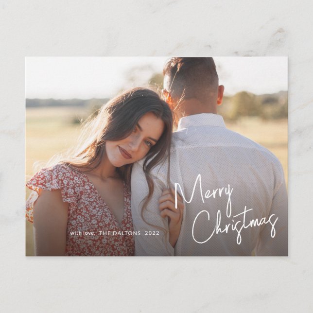 Modern Merry Christmas Script Simple Photo Holiday Postcard (Front)