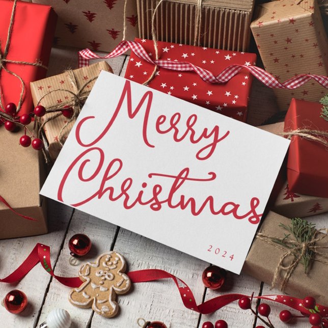 Modern Merry Christmas Script Typography No Photo Card (Creator Uploaded)