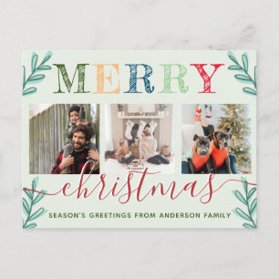 Modern Merry Christmas seasons Greetings Photo Holiday Postcard