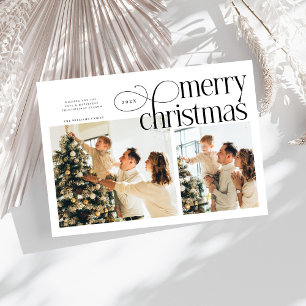 Modern Merry Christmas simple 2 photos family  Holiday Card