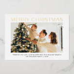 Modern Merry Christmas simple 4 photos family  Foil Holiday Card<br><div class="desc">Modern Merry Christmas simple 4 photos family  What a year in review budget Christmas cards</div>
