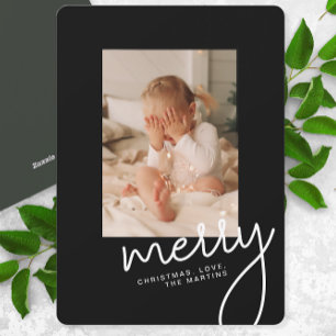 Modern Merry Christmas Simple Script One Photo Holiday Card