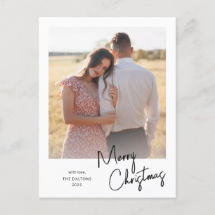 Modern Merry Christmas Simple Script Photo Holiday Postcard