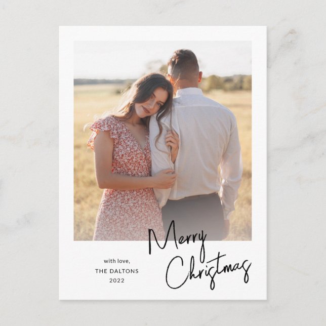 Modern Merry Christmas Simple Script Photo Holiday Postcard (Front)