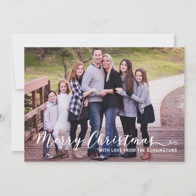 Modern Merry Christmas Simple Script Typography Holiday Card (Front)